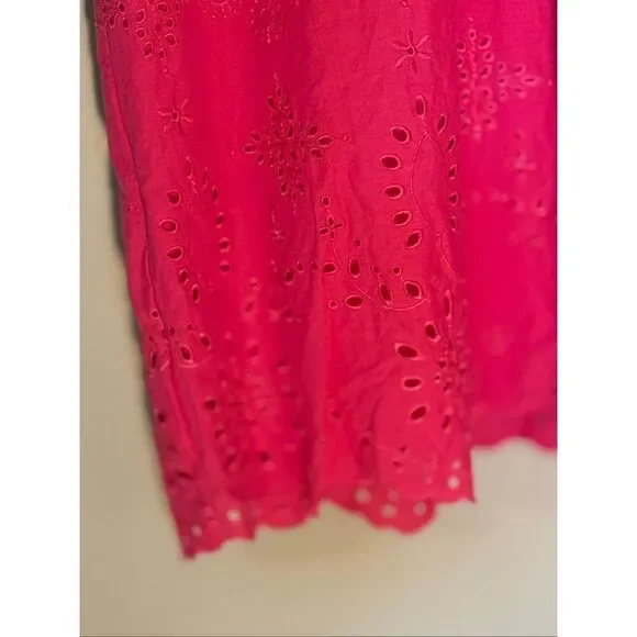 Talbots Size 16 Embroidered Eyelet Lace Tee Shirt Dress Hot Pink Spring Vacation - Picture 9 of 15